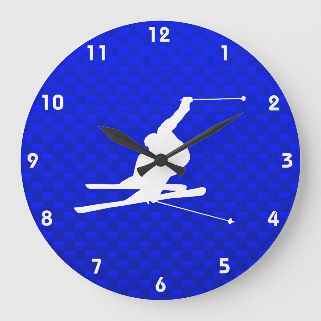 Blaues Schnee-Skifahren Große Wanduhr (Vorderseite)