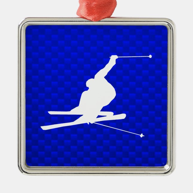Blaues Schnee-Skifahren Silbernes Ornament (Vorne)