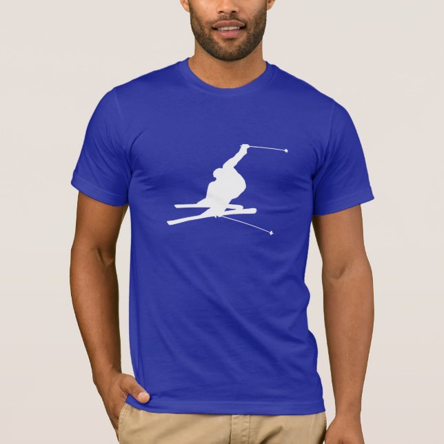 Blaues Schnee-Skifahren T-Shirt (Vorderseite)