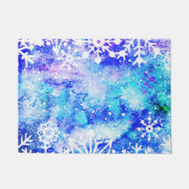 Blaues Schneeflocke-Aquarell Fußmatte
