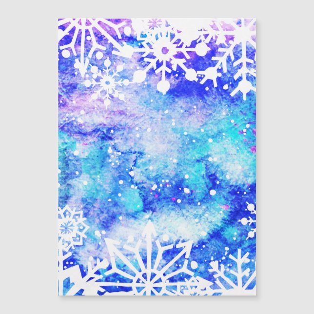 Blaues Schneeflocke-Aquarell Magnetkarte (Vorderseite)