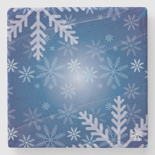 Blaues Schneeflocke-Weihnachten Steinuntersetzer (Vorderseite)