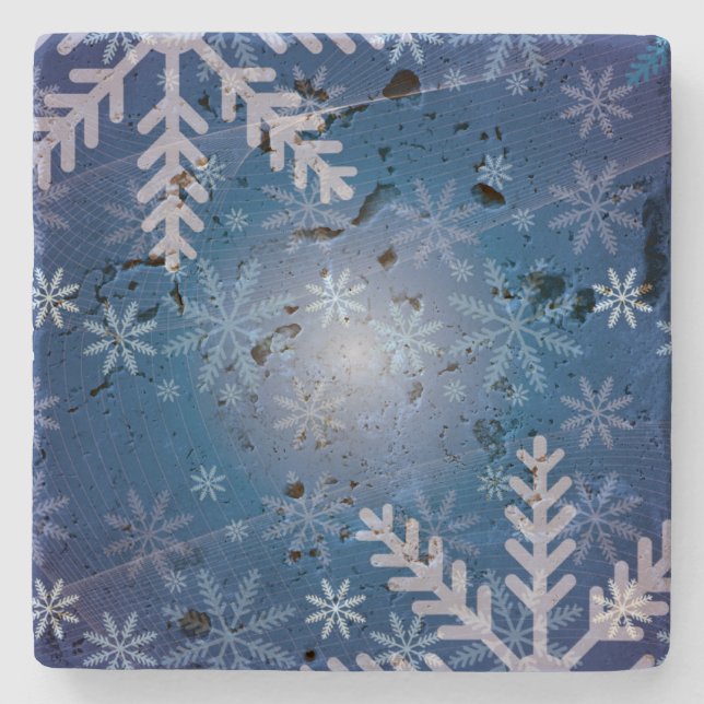 Blaues Schneeflocke-Weihnachten Steinuntersetzer (Vorderseite)