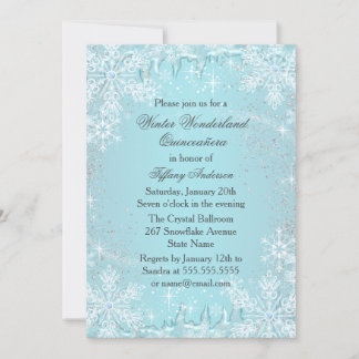 Blaues Schneeflocke-Winter-Märchenland Quinceanera Einladung