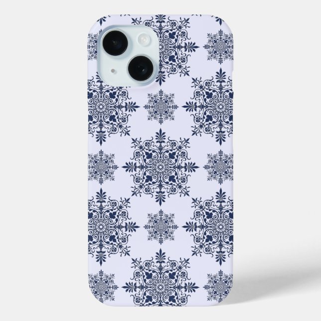 Blaues Schneeflocken-Damaskatmuster Case-Mate iPhone Hülle (Rückseite)