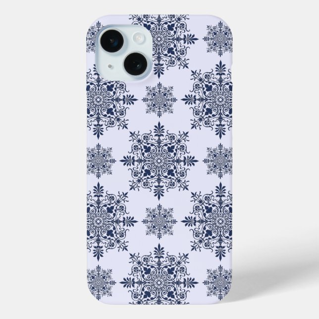Blaues Schneeflocken-Damaskatmuster Case-Mate iPhone Hülle (Rückseite)