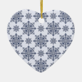 Blaues Schneeflocken-Damaskatmuster Keramik Ornament