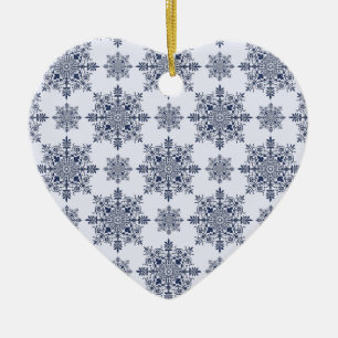 Blaues Schneeflocken-Damaskatmuster Keramik Ornament