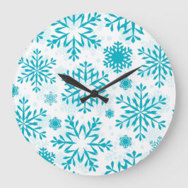 Blaues Schneeflockenmuster Große Wanduhr