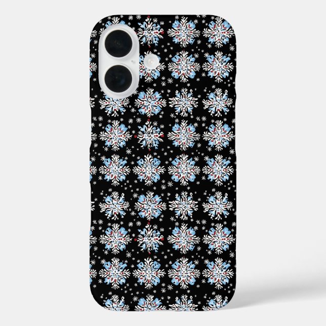 Blaues Schneeflockenmuster iPhone 16 Hülle (Rückseite)