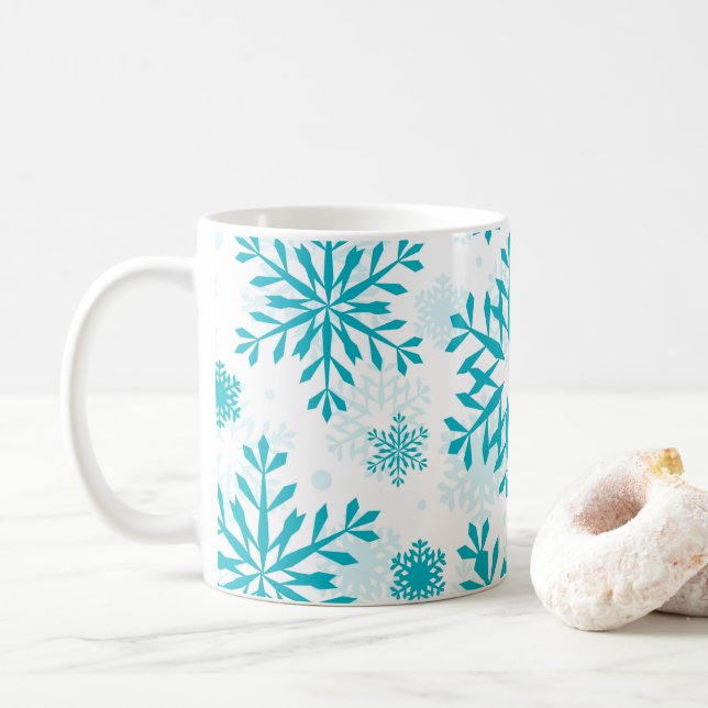 Blaues Schneeflockenmuster Kaffeetasse (Mit Donut)