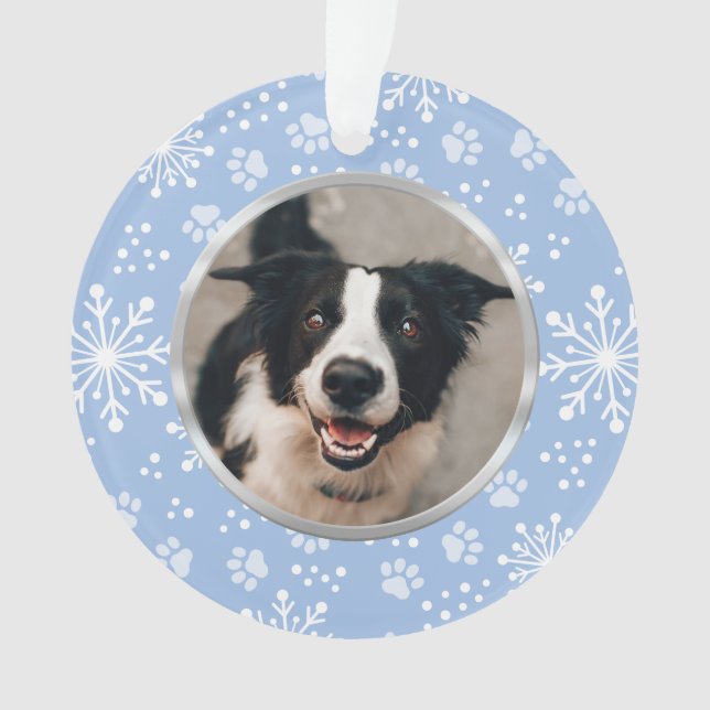 Blaues Schneeflockenmuster Muster Foto Ornament (Vorderseite)