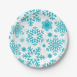 Blaues Schneeflockenmuster Pappteller