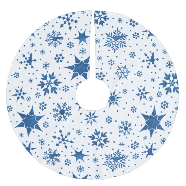 Blaues Schneeflockenmuster Polyester Weihnachtsbaumdecke (Vorderseite)
