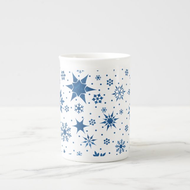 Blaues Schneeflockenmuster Prozellantasse (Vorderseite)
