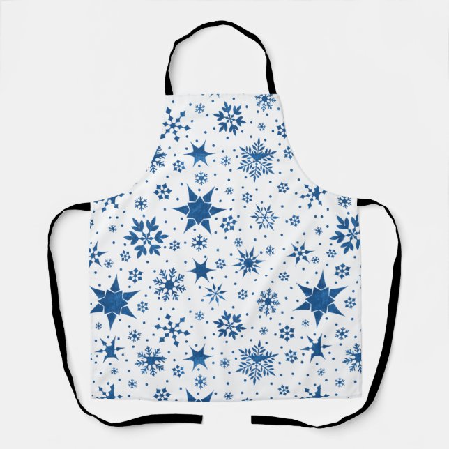 Blaues Schneeflockenmuster Schürze (Vorderseite)
