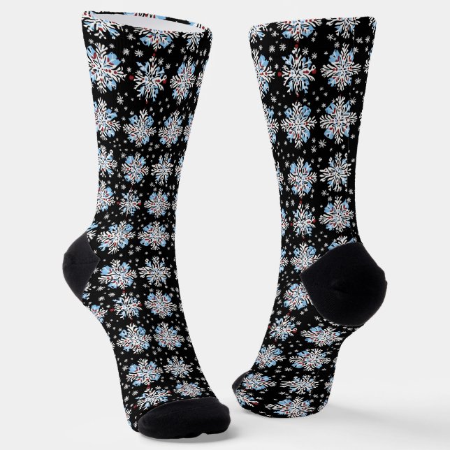 Blaues Schneeflockenmuster Socken (Gewinkelt)