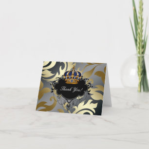 Blaues Schwarz-Goldprinz Crown Thank You Cards Dankeskarte