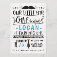 Blaues Schwarz-Herr ONE-derful Birthday Invitation
