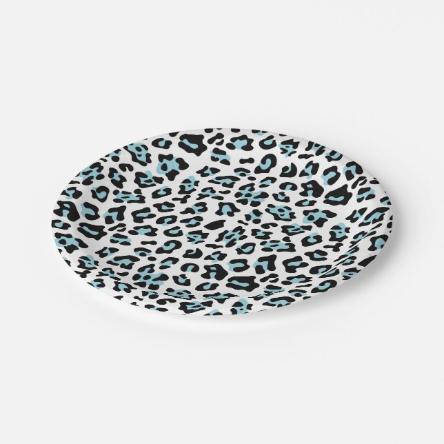 Blaues Schwarz-Leopard-Tierdruck-Muster Pappteller (Schrägansicht)