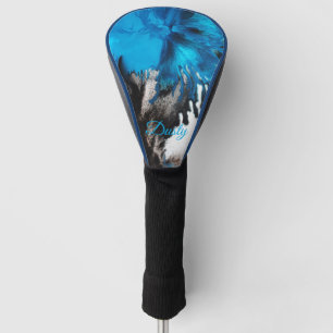 Blaues Schwarz-weißes abstraktes Farbspritzen pers Golf Headcover