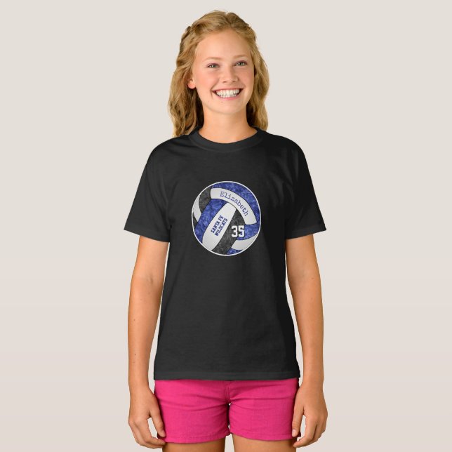 Blaues schwarzes, gürtelarmes Volleyballteam T-Shirt (Vorne ganz)