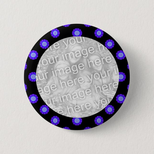 blaues Schwarzes Kaleidoskopmuster-Fotoruhm Button (Vorderseite)