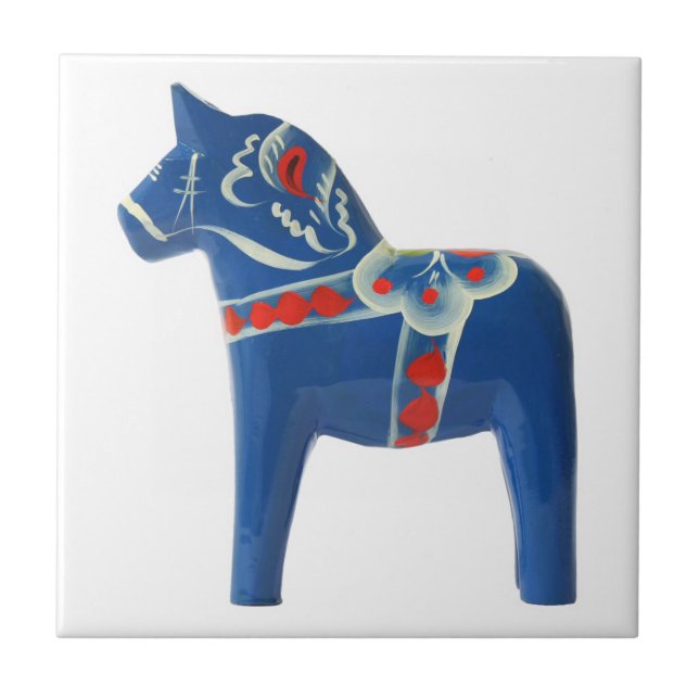 Blaues Schwede Dala Pferd Fliese (Vorderseite)