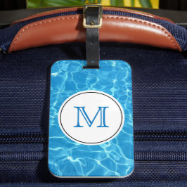 Blaues Schwimmbad Wassermonogramm Gepäckanhänger