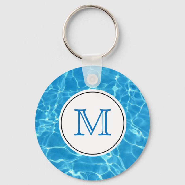 Blaues Schwimmbad Wassermonogramm Schlüsselanhänger (Vorderseite)