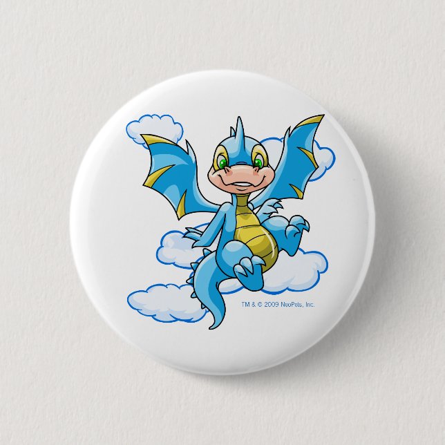 Blaues Scorchio mit seinem Kopf in den Wolken Button (Vorderseite)