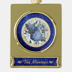 Blaues Seashell-Juwel-blauer Imitat-Glitter Banner-Ornament Gold