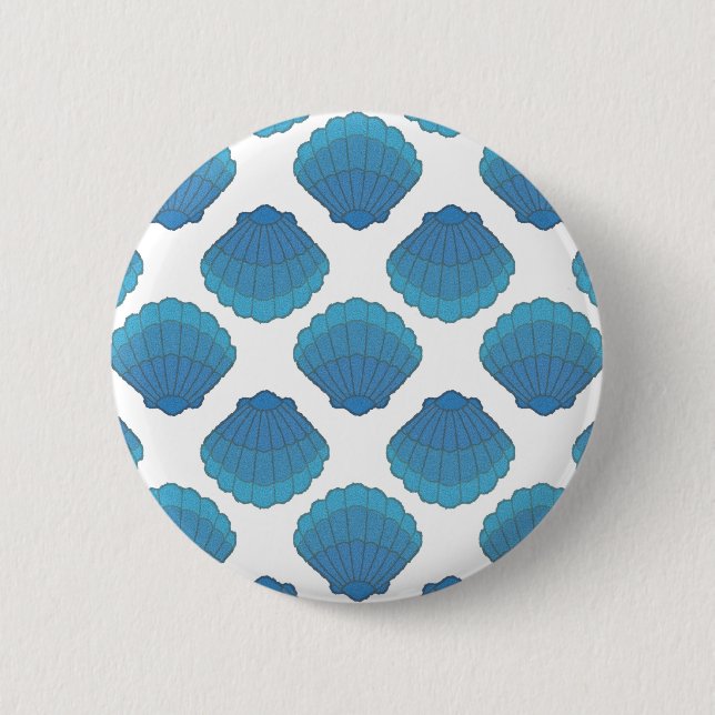 Blaues Seashell-Mosaikmuster Button (Vorderseite)