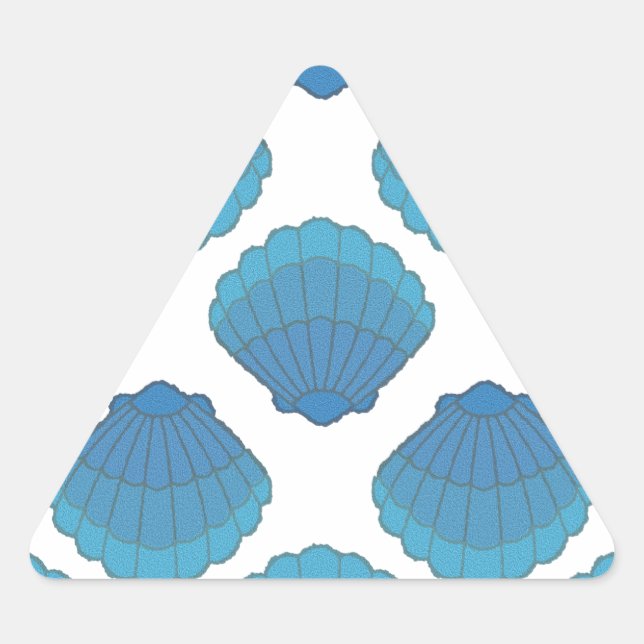 Blaues Seashell-Mosaikmuster Dreieckiger Aufkleber (Vorderseite)