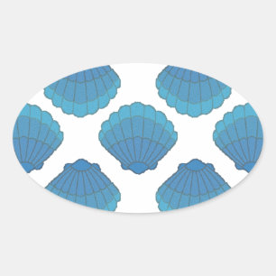 Blaues Seashell-Mosaikmuster Ovaler Aufkleber