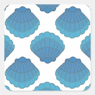 Blaues Seashell-Mosaikmuster Quadratischer Aufkleber