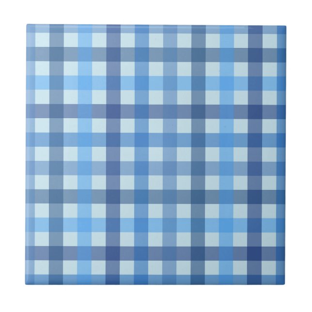 Blaues Sechsfarbenginghamuster Keramikfliese (Vorderseite)
