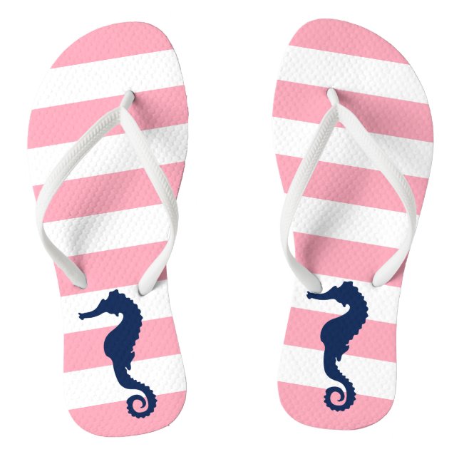 Blaues Seepferd mit rosa Streifen Flip Flops (Fußbett)