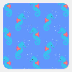 Blaues Seepferd-Muster Quadratischer Aufkleber