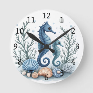 Blaues Seepferdchen Runde Wanduhr