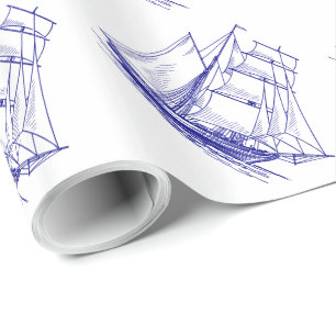 Blaues Seeschiffsboots-Geschenk Packpapier