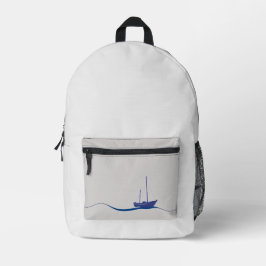 Blaues Segelboot mit Wellengang im Ozean Bedruckter Rucksack