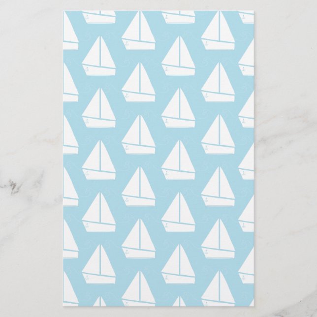 Blaues Segelboot-Muster Briefpapier (Vorderseite)
