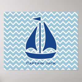 Blaues Segelboot und Zickzack Personalisiertes Poster