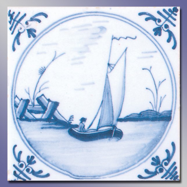Blaues Segelboot Vintag Delft Art Ticino Fliese (Blue White Sailboat Vintage Delft Art Tile)