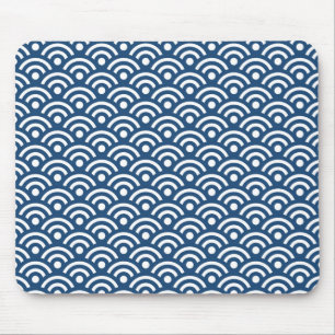 Blaues Seigaiha Mitternachtsmuster Mousepad