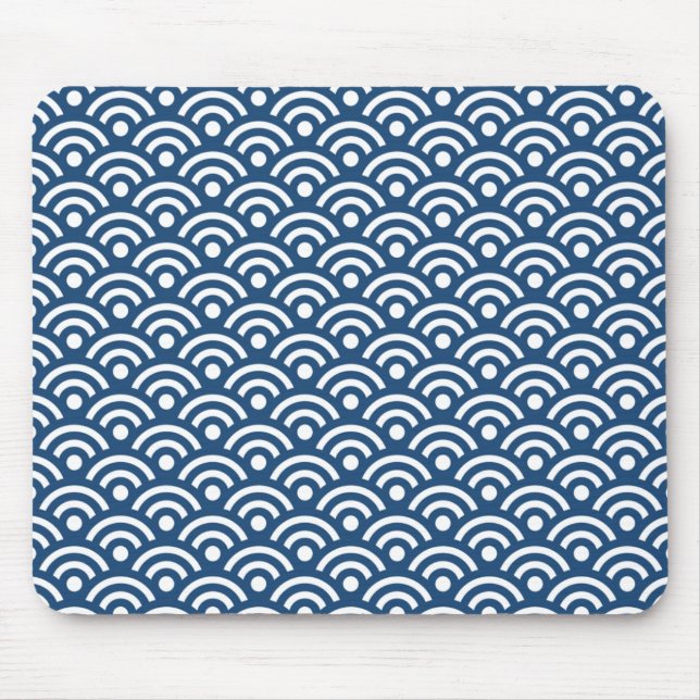 Blaues Seigaiha Mitternachtsmuster Mousepad (Vorne)