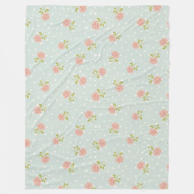 Blaues Shabby Chic Polka Punkt Weißrosa Fleecedecke (Vorderseite)