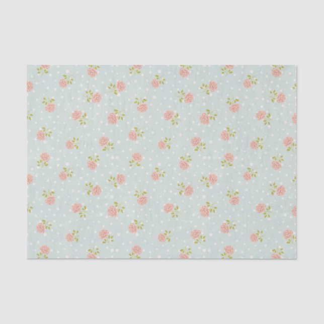 Blaues Shabby Chic Polka Punkt Weißrosa Seidenpapier (Vorderseite)