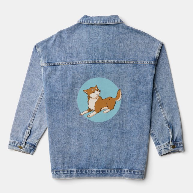 Blaues shiba-Design. Jeansjacke (Rückseite)